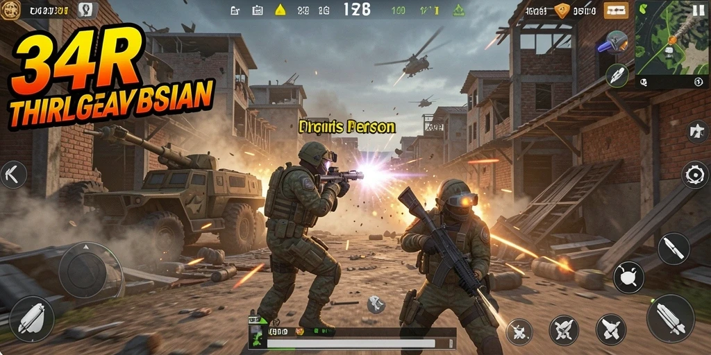 Screenshot gameplay dari 34R yang menampilkan aksi tembak-menembak.