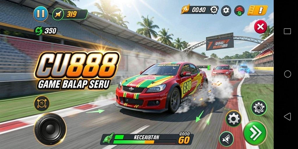 Cuplikan gameplay seru dari CU888 saat balapan di lintasan menantang.
