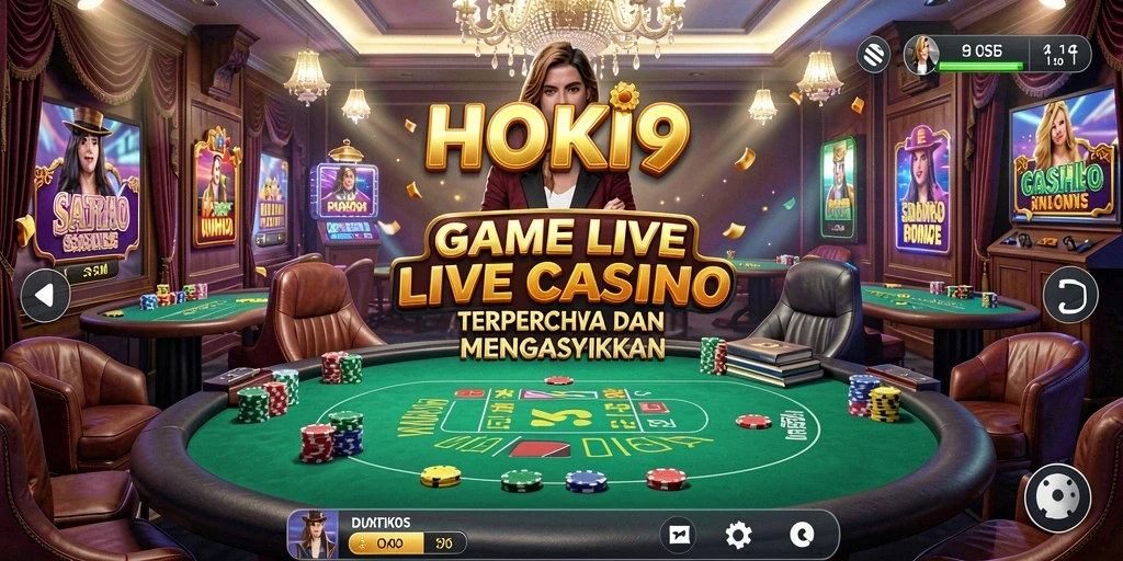 Screenshot HOKI9 menampilkan dealer dan pemain dalam suasana Live Casino yang penuh aksi.
