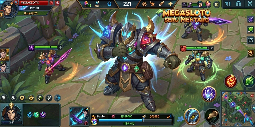 Tampilan gameplay seru dalam MEGASLOTO yang menampilkan pertempuran tim.