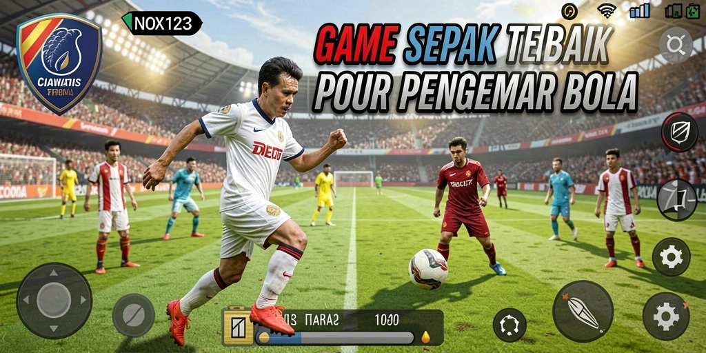 Tangkapan layar gameplay <strong>NOX123</strong> menampilkan aksi seru dalam pertandingan sepak bola.