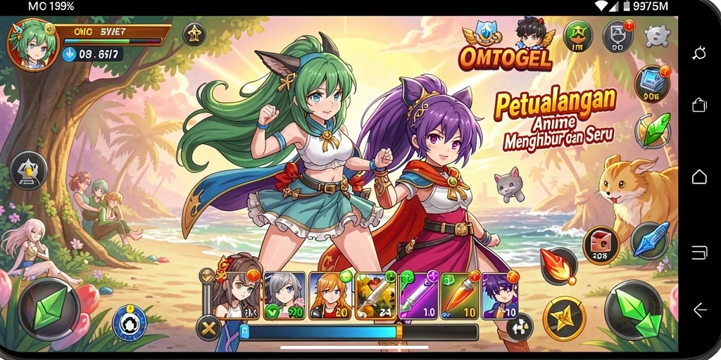 Screenshot permainan OMTOGEL menampilkan karakter Anime dalam petualangan seru.