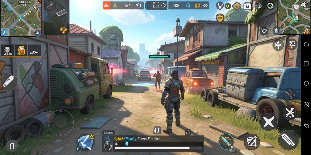 Screenshot utama QUARKPLAY menampilkan gameplay Simulation yang dinamis.