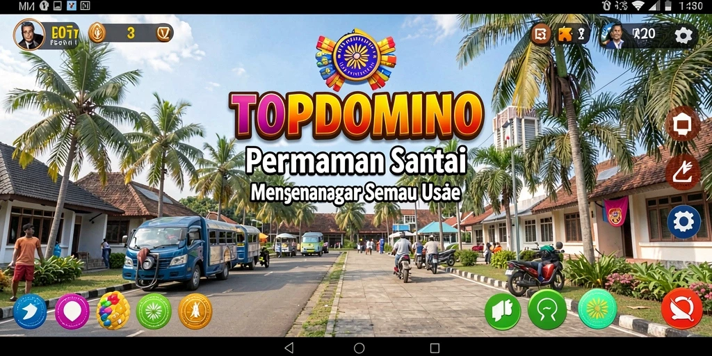 Tampilan gameplay <strong>TOPDOMINO</strong> dengan domino berwarna-warni dan user-friendly.